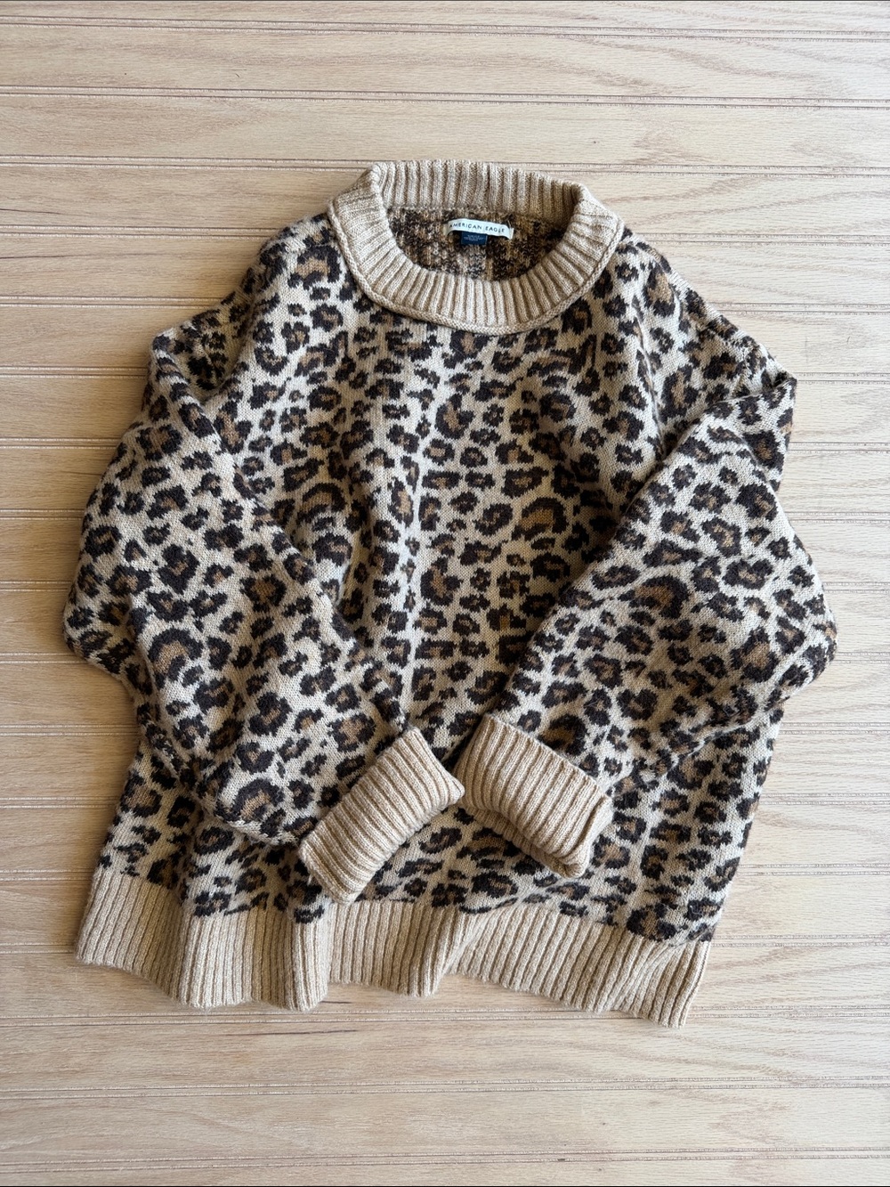 American Eagle Leopard Print Crewneck Sweater
